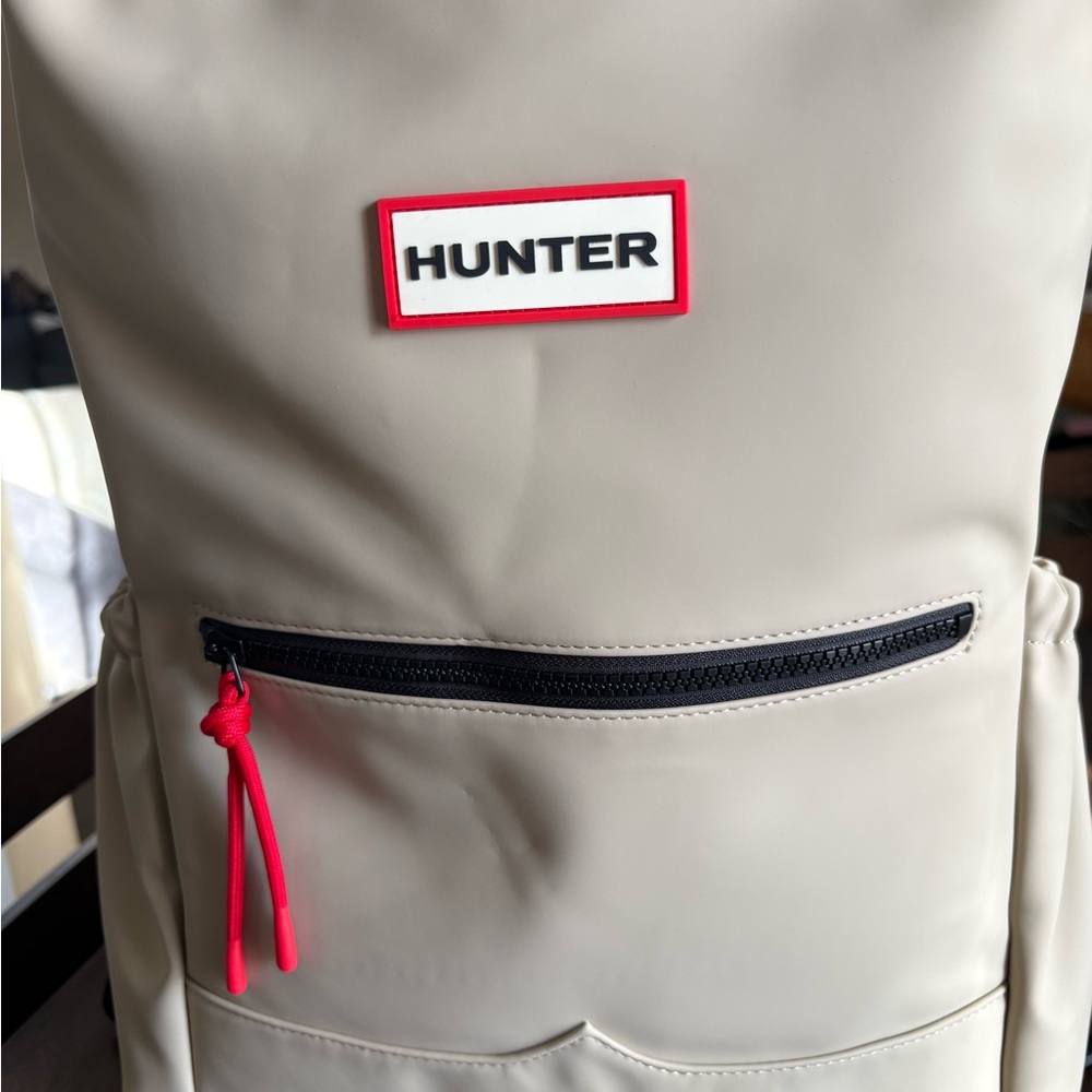 Hunter Taupe Backpack with Red Accents